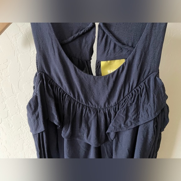 Anthropologie Maeve| Navy Cold Shoulder Ruffle Blouse with Gold Buttons••• - Picture 4 of 12